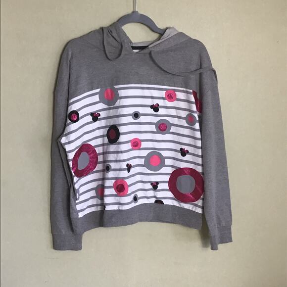 Disney Women's Minnie Mouse  Gray cropped Lightweight Hoodie  Size Lrg EUC - Picture 3 of 6
